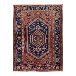 Vintage Handmade Persian Red Geometric Wool Rug 4'10" X 6'4"