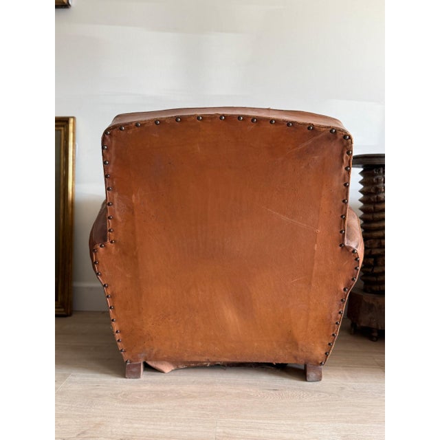 Pair of Two Vintage Oversized French Leather Club Chairs For Sale - Image 11 of 18