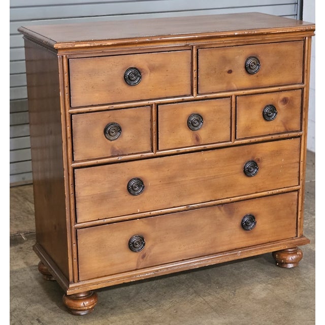 Traditional Late 20th Century Baker Furniture Milling Roads Knotty Pine Chest of Drawers Ebonized Highlights For Sale - Image 3 of 9