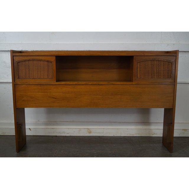 Mid Century Modern Walnut Full or Queen Size Cane Panel Bookcase