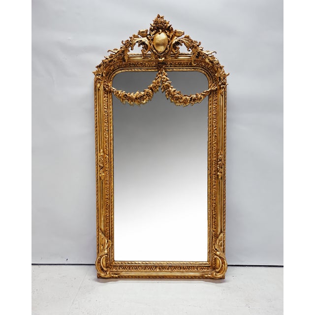 Golden Baroque Mirror with Floral Garland from Green Square For Sale - Image 9 of 11