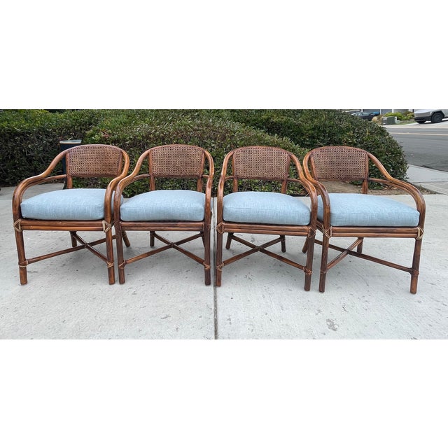 McGuire 4 Authentic McGuire Vintage Rattan Cane Back Armchairs, Coastal Style For Sale - Image 4 of 14