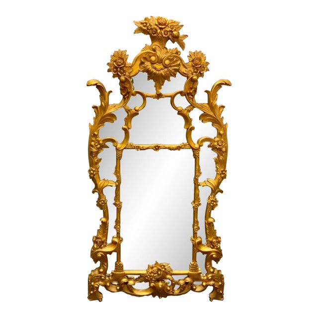 Ralph Lauren Hand Carved Burnished Gold One Fifth Wall Mirror For Sale