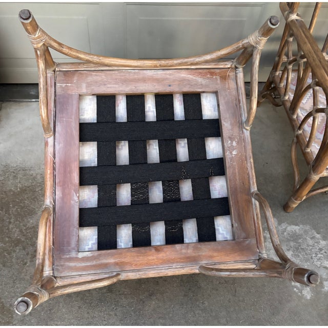 McGuire Pickled Finish Rattan Wing Back Lounge Club Chairs a Pair For Sale - Image 11 of 12