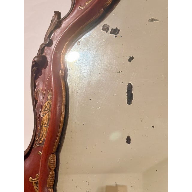 Chinoiserie Red Chinoiserie Lacquered Mirror For Sale - Image 3 of 11