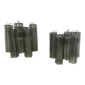 A Pair of Contemporary Murano Glass Wall Sconces in Gray Color With a Kromo Metal Frame, Mazzega Zuccheri Venini Barovier Style