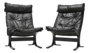 Highback Siesta Chairs in Black Leather and Plywood by Ingmar Relling for Westnofa, 1960s, Set of 2