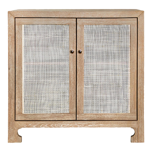 Matthew Izzo Home Alden Cerused Oak and Cane Two Door Cabinet With Brass Knobs