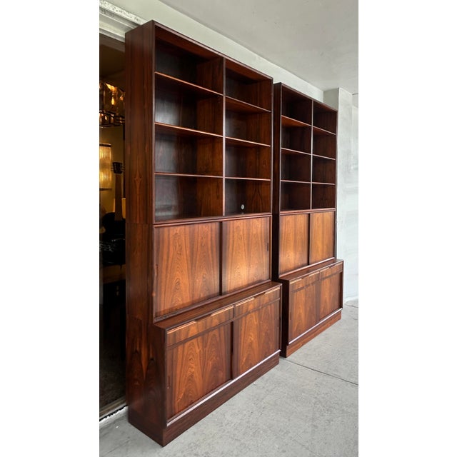 Carlo Jensen Poul Hundevad Danish Rosewood Bookcases, Pair Offered for sale are 2 Danish Modern rosewood bookcases by...