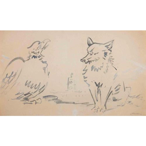 Watercolor drawing on paper. Hand signed lower right. Very hood condition. This piece is attributed to the mentioned...