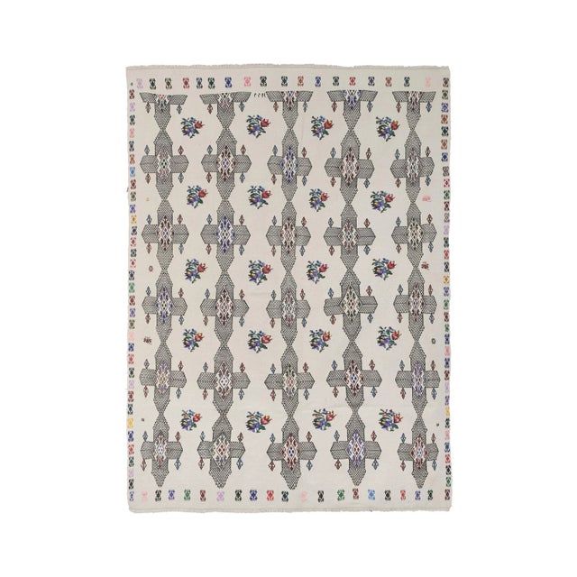 Vintage Oriental Floral Embroidery Jajim Kilim Rug 5'11" X 7'5" For Sale - Image 13 of 13