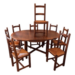 Wooden Extendable Dining Table and Chairs, Set of 9 For Sale