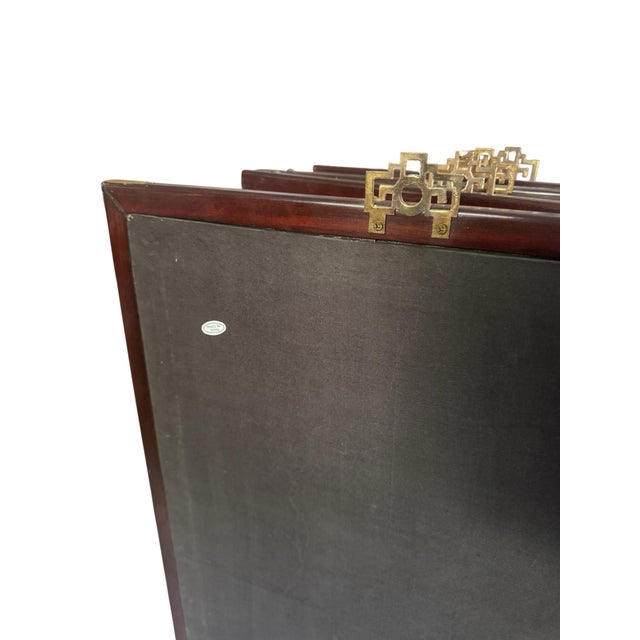 Vintage Hand Painted Asian 4-Panel Silk Screen Byobu For Sale - Image 10 of 10