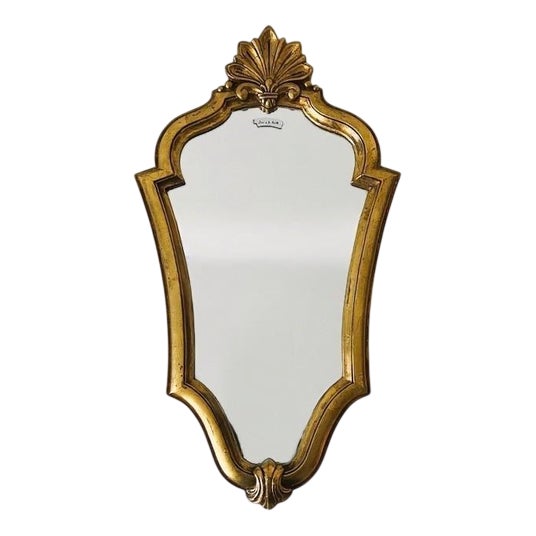 Mid-Century Baroque Style Gold Leaf-Gilded Crest Mirror, 1950s For Sale