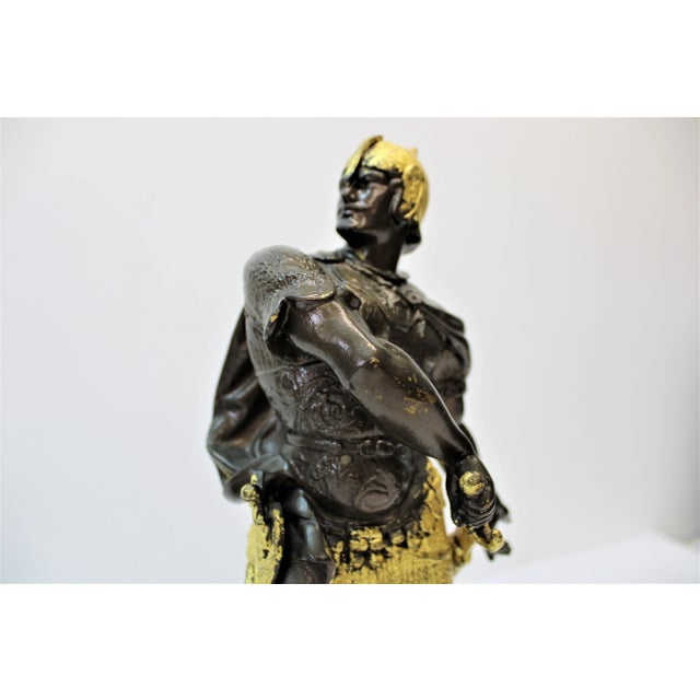 Ceramic French Spelter Warrior Statues ( Bookends ) For Sale - Image 7 of 9