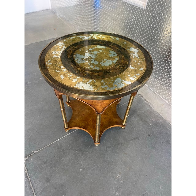 Vintage Art Deco Burl Wood & Églomisé Glass Accent Table With Brass Details For Sale In Naples, FL - Image 6 of 12