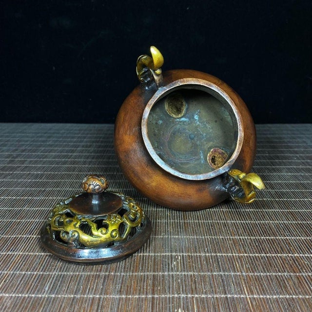 Mid 20th Century Vintage Gilt Bronze Tripod Censer - Imperial Incense Burner With Handles For Sale - Image 5 of 9