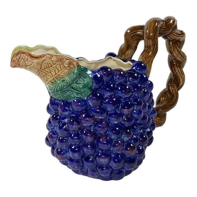 Vintage Fitz and Floyd Ceramic Grape Motif Pitcher For Sale