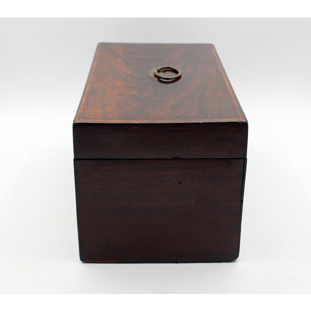 Circa 1790 George III period tea caddy box, English. Original inlaid inner caddies & a later cut glass sugar well. Old...