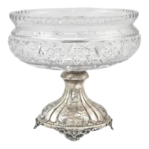 Antique Italian 800 Silver and Cut Glass Centerpiece Bowl Solid