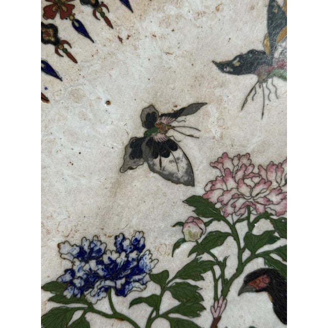 Late 19th Century Early Meiji Japanese Cloisonne Enamel Charger White Ground Pheasant and Peonies For Sale - Image 5 of 14