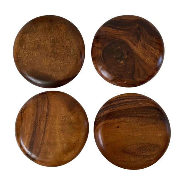 Mid-Century Modern VTG Acacia Wood 10” Dinner Plates. Set of 10 For Sale - Image 3 of 10