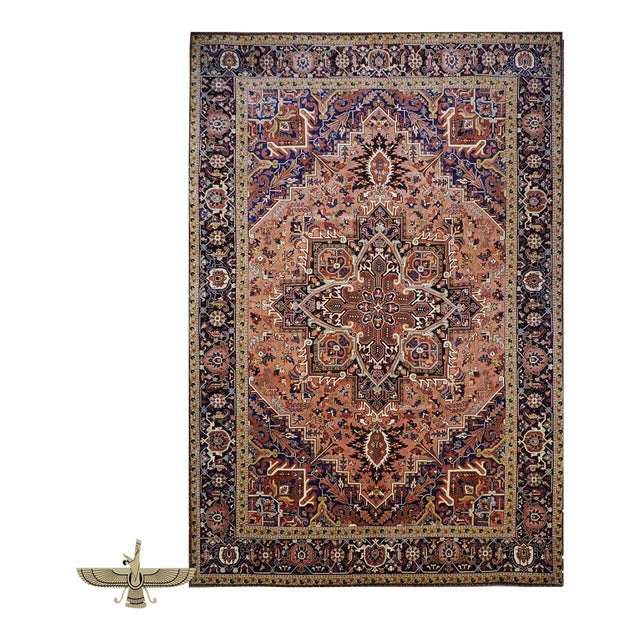 Persian Heriz Wool 13x20 Red, Orange & Black Handmade Area Rug #9902086 For Sale