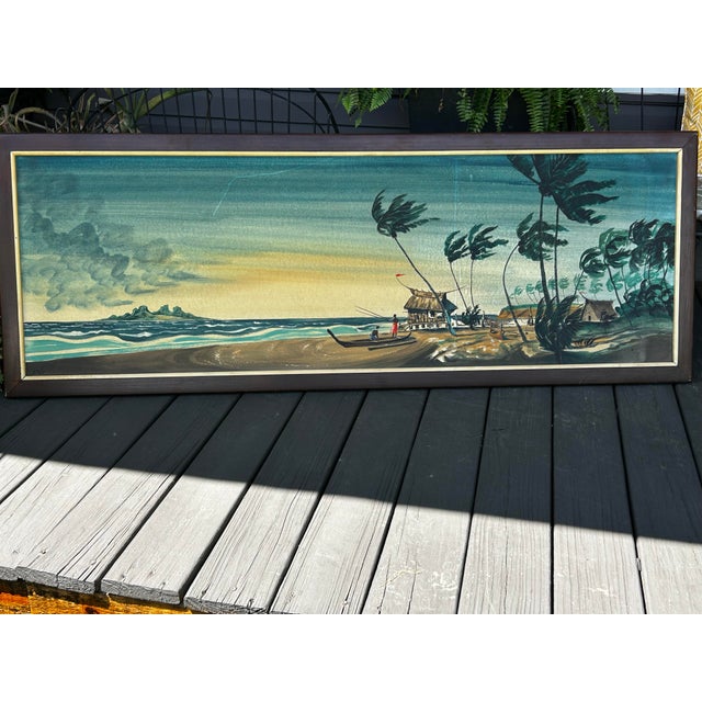 Mid-Century Modern 1960s VTG Carlo of Hollywood Polynesian Tiki Tropical Oil Painting MCM For Sale - Image 3 of 12