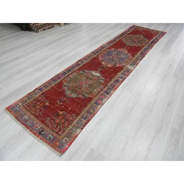 1960s Vintage Turkish Distressed Runner Rug - 2′11″ × 12′8″ For Sale - Image 5 of 6