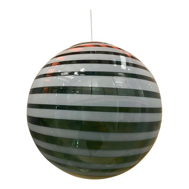 Green and White Swiriling Sphere Pendant in Murano Style Glass Italian by Simoeng For Sale - Image 7 of 7