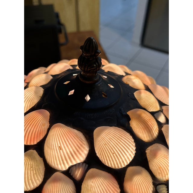 Vintage Richard Hoosin Style Leaded Seashell Table Lamp With Art Nouveau Bronze-Finish Base - Signed For Sale - Image 11 of 11