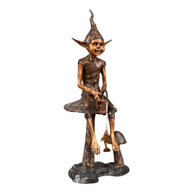 Fishing Pixie in Bronze For Sale