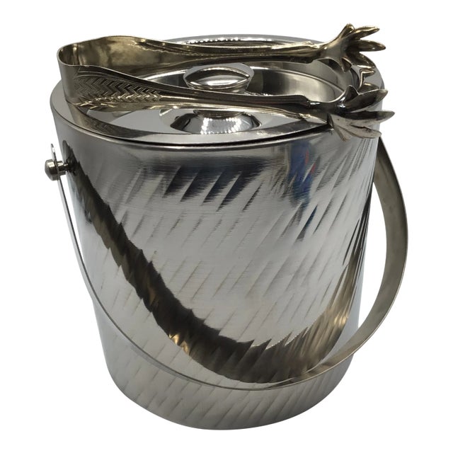 Double Wall Insulated Ice Bucket Stainless Steel With Ice Tongs by Tamari For Sale