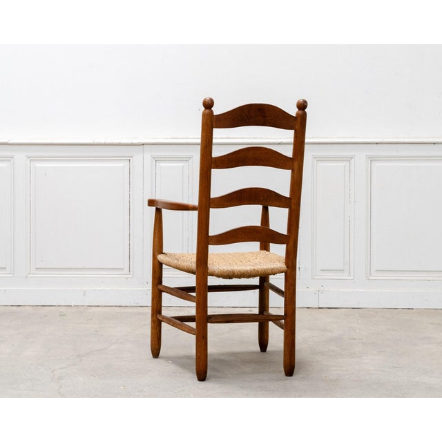 Wood Vintage Armchair in Oak and Straw in the style of Charlotte Perriand, 1950 For Sale - Image 7 of 9