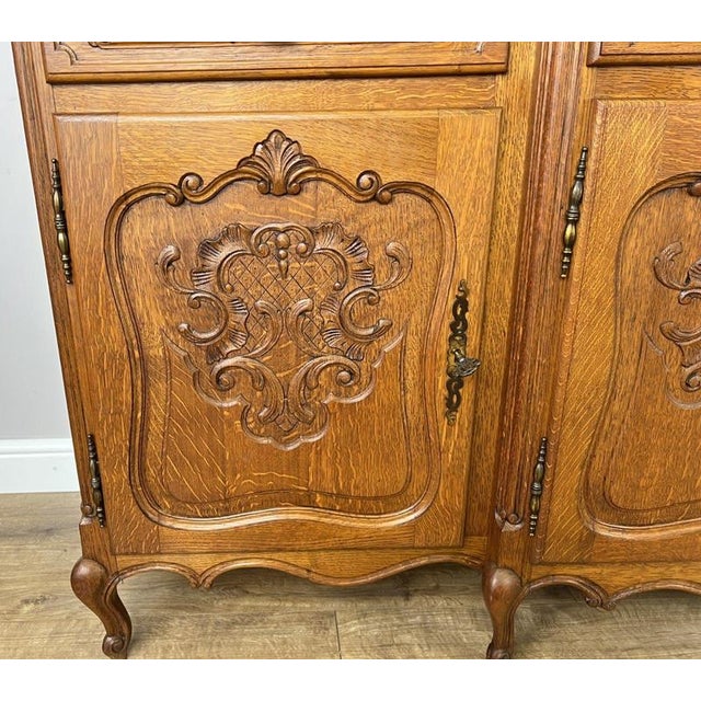 Vintage French Louis Style Oak 4-Door Sideboard For Sale - Image 6 of 18