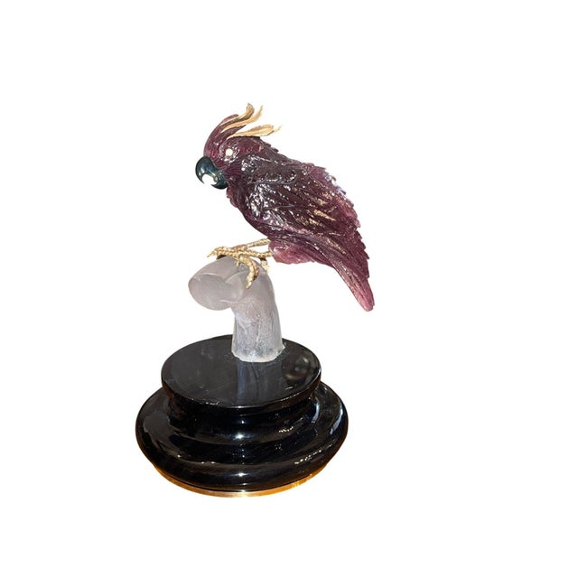 Gemstone Late 20th Century Rubellite Tourmaline Cockatoo Sculpture by Manfred Wild for Emil Becker. Germany For Sale - Image 7 of 9