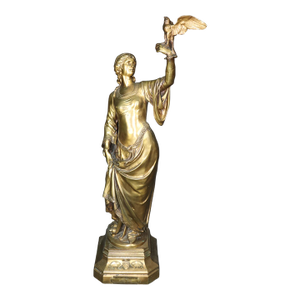 Signed Ferville-Suan French Bronze of Lady & Hawk