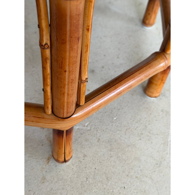 Wood Vintage Octagonal Bamboo and Cane Side Table With Glass Top For Sale - Image 7 of 12