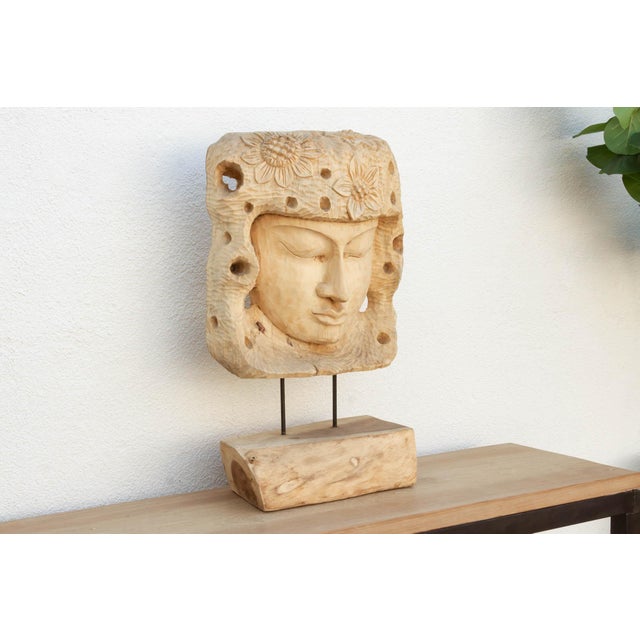 Wood Large Carved Wooden Buddha Statue For Sale - Image 7 of 10