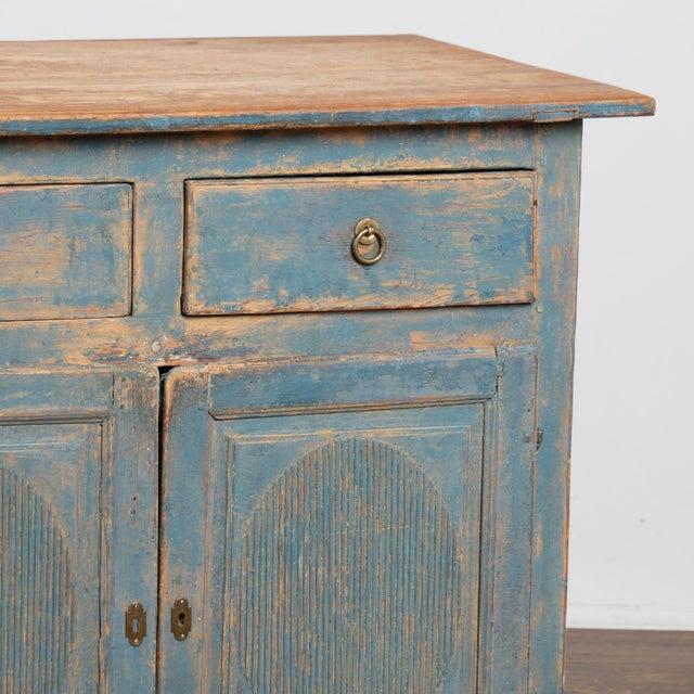 Early 19th Century Early 19th Century Original Blue Painted Swedish Pine Sideboard For Sale - Image 5 of 14
