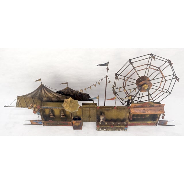 Signed Curtis Jere Brass Carnival Scene Ferris Wheel Wall Sculpture