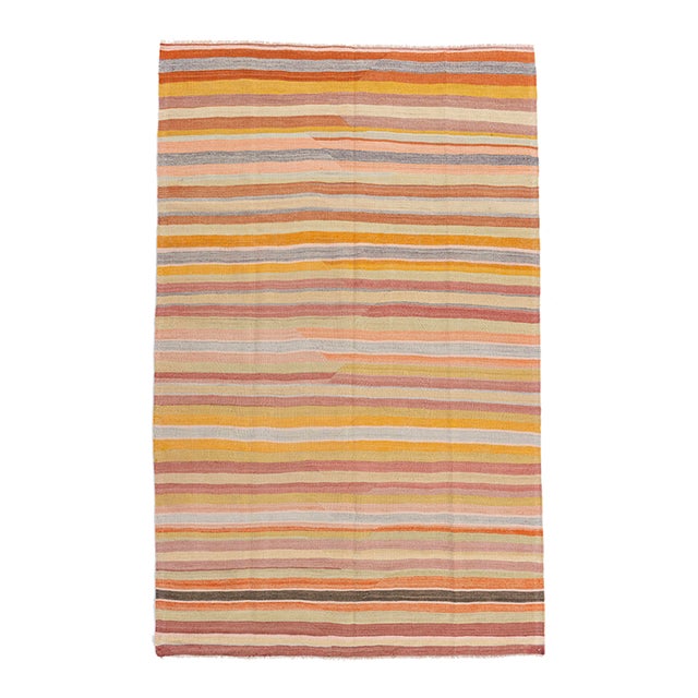 Vintage Circa 1940 Orange Turkish Kilim Flatweave Rug 5'7 X 8'6 For Sale