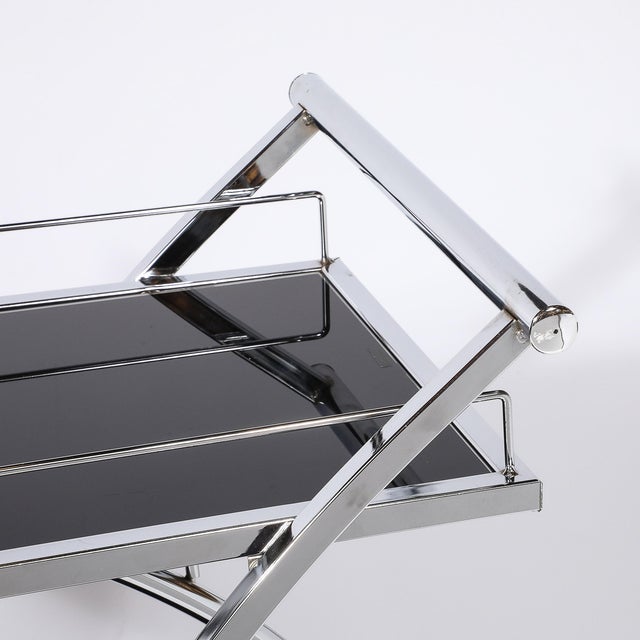 Art Deco Art Deco Bullet Form Two-Tier Rolling Bar/Serving Cart in Vitrolite & Chrome For Sale - Image 3 of 14
