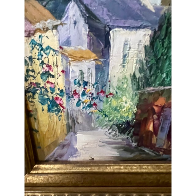 Mid- Century Framed Vintage Mediterranean Coastal Village Oil Painting For Sale - Image 11 of 18