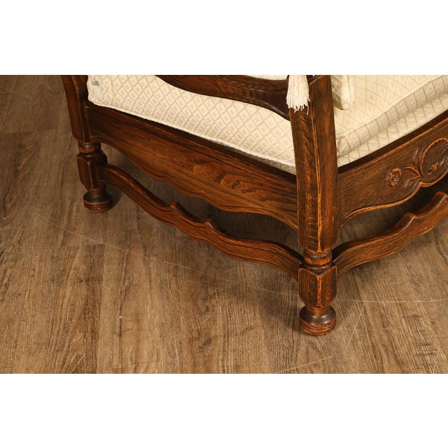 French Country Style Carved Oak Frame Three Seat Sofa For Sale - Image 10 of 18