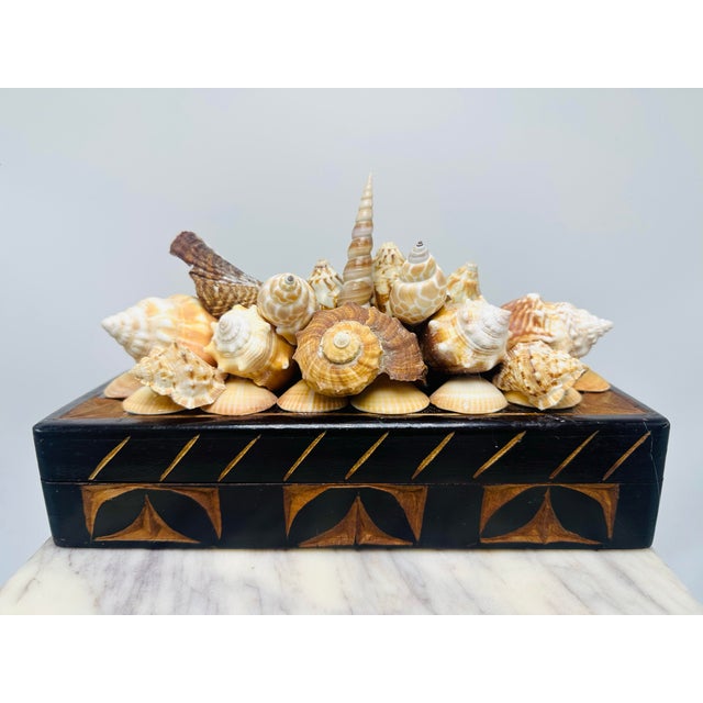 Vintage Carved Wooden Box With Shells For Sale - Image 9 of 11