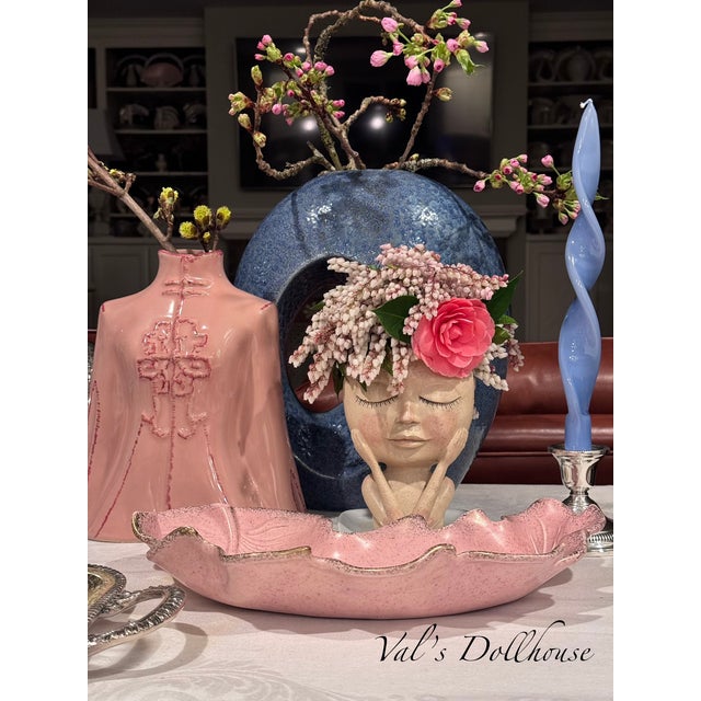 In a contemporary stippled pattern and interesting geometric shape, here is a one-of-a-kind statement piece vase....