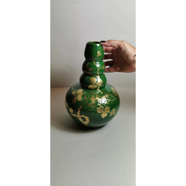 1940s Art Deco France Green Enameled Terracotta Vase For Sale - Image 11 of 13