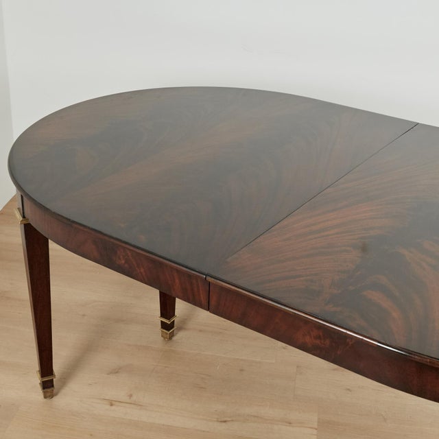 Brass Large Louis XVI Style Flame Mahogany Extendable Dining Table For Sale - Image 8 of 18