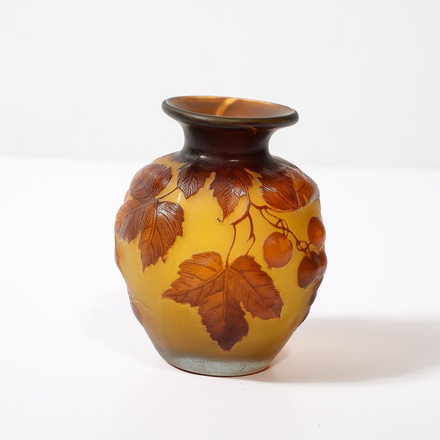 1900 - 1909 Art Deco Émile Gallé Cameo Glass W/ Amber and Yellow Naturalist Detailing Vase For Sale - Image 5 of 12
